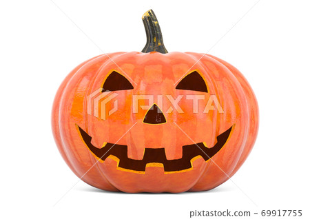 Halloween pumpkin with carved evil face, 3D rendering Halloween pumpkin with carved evil face, 3D rendering 69917755
