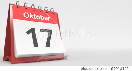 October 17 date written in German on the flip calendar page. 3d rendering 69918395