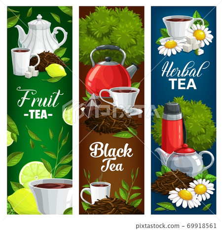 Herbal, fruit and black tea vector banners set Herbal, fruit and black tea vector banners set 69918561