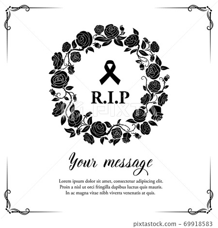 Funeral vector card with rose flowers wreath. Funeral vector card with rose flowers wreath. 69918583