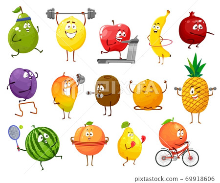 Cartoon fruits sportsmen, vector characters set Cartoon fruits sportsmen, vector characters set 69918606