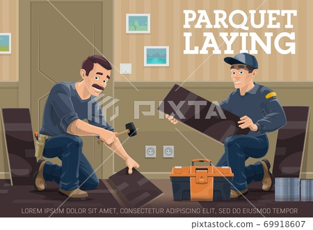 Parquet, laminate flooring installer vector banner 69918607