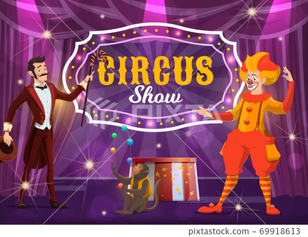 Circus performers on big top arena vector poster Circus performers on big top arena vector poster 69918613