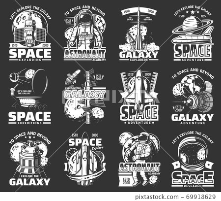 Outer space explore monochrome vector icons set Outer space explore monochrome vector icons set 69918629