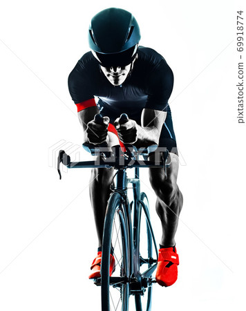 triathlete triathlon Cyclist cycling silhouette isolated white background triathlete triathlon Cyclist cycling silhouette isolated white background 69918774