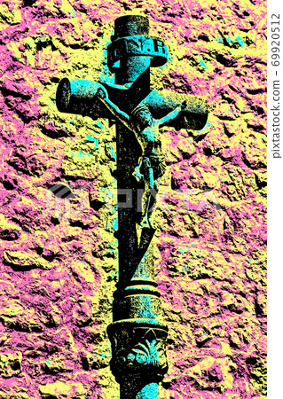Illustration of stone crucifix and wall Illustration of stone crucifix and wall 69920512