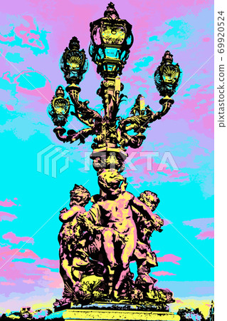 Illustration of decorated lamp post in Paris 69920524