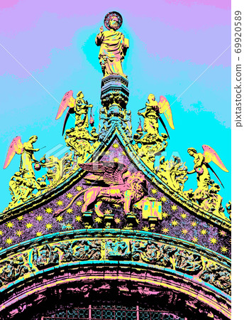 Illustration of statues and pediment in Venice 69920589