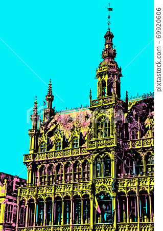 Illustration of richly ornate facade in Brussels 69920606