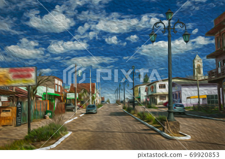 Light poles and houses in avenue of Cambara do Sul Light poles and houses in avenue of Cambara do Sul 69920853