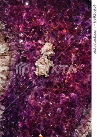 Semiprecious gemstone of amethyst with calcite Semiprecious gemstone of amethyst with calcite 69920914