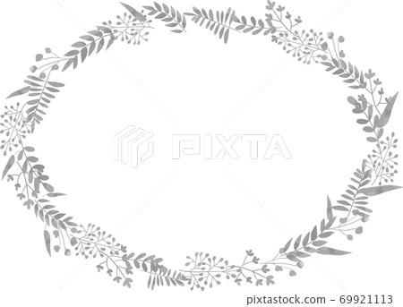 Watercolor style plant round frame gray 69921113