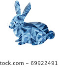 Low poly rabbit on a white background, isolated. Polygonal style trendy modern logo design. Suitable for printing on a T-shirt or sweatshirt. Blue colour. 69922491