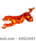 silhouette of tiger in Low poly style in a jump on a white background 69922493