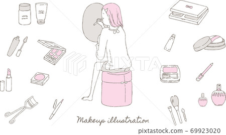 Illustration set of women to make up and makeup tools Illustration set of women to make up and makeup tools 69923020