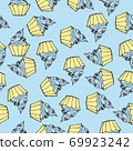 Sweet food seamless pattern. Confectionery vector illustration - birthday cake, pastry shop. 69923242