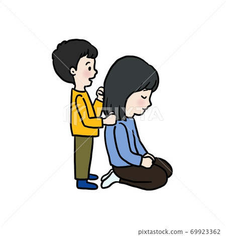 Boy tapping mom's shoulder to the right - Stock Illustration [69923362 ...
