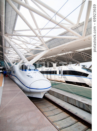 China high speed train model CRH2C at Changsha station platform 69923689