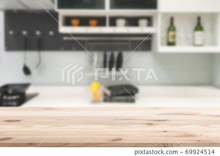 wooden table in the kitchen background for home products advertising montage template 69924514