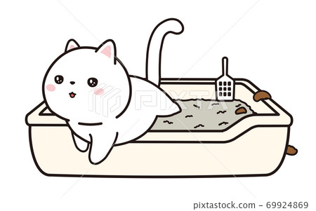 A white cat that sticks out of the toilet and poops 69924869