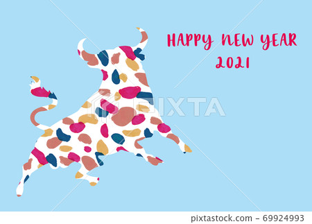 新年賀卡設計2021年的一年背景淺藍色 69924993