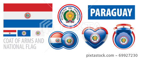 Vector set of the coat of arms and national flag of Paraguay 69927230