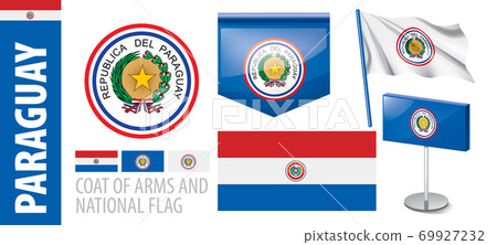 Vector set of the coat of arms and national flag of Paraguay 69927232