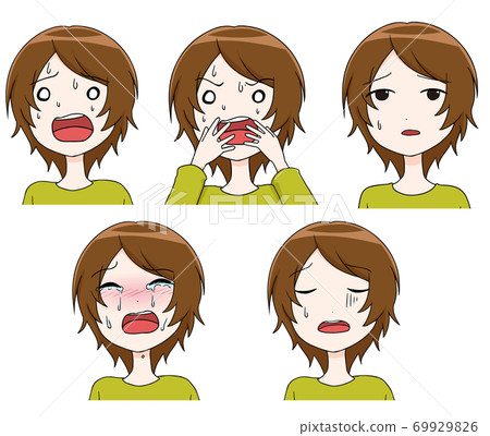 Facial expression set of a woman who is impatient, depressed or crying Facial expression set of a woman who is impatient, depressed or crying 69929826
