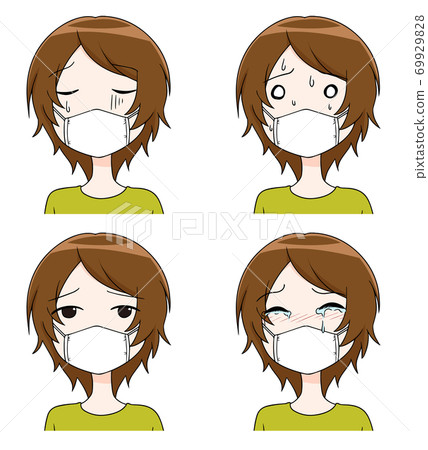 A facial expression set of a woman wearing a... - Stock Illustration ...