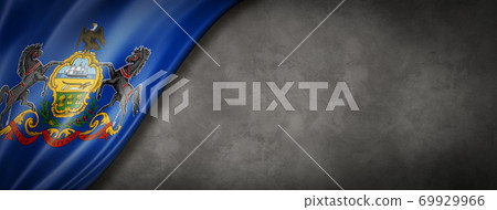 Pennsylvania flag on concrete wall banner, USA 69929966