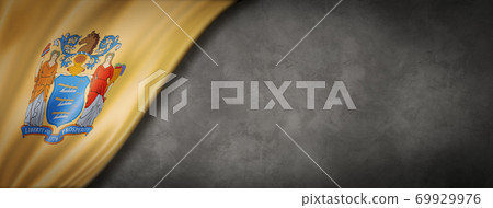 New Jersey flag on concrete wall banner, USA New Jersey flag on concrete wall banner, USA 69929976