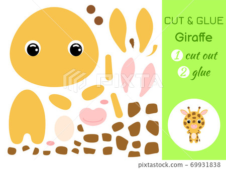 Cut and glue baby giraffe. Education developing worksheet. Color paper game for preschool children. Cut parts of image and glue on paper. Cartoon character. Colorful vector stock illustration. 69931838