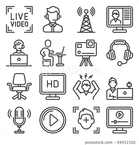 Vlogging, Video Production and Stream Icons Set. Video Vlogging, Video Production and Stream Icons Set. Video 69932302