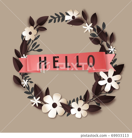 Hello floral wreath with flower and foliage vector Hello floral wreath with flower and foliage vector 69933113