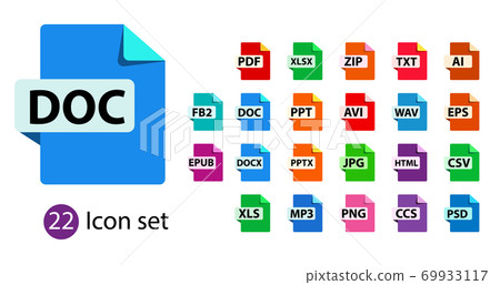 Collection of vector icons. File format extensions icons. 69933117