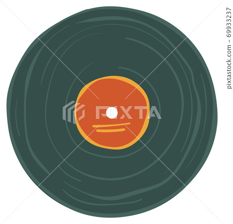 Old vinyl plate with label, music record on tape 69933237