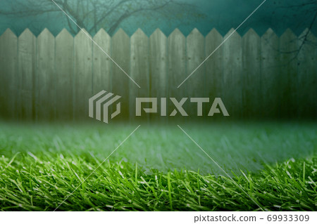 Wooden fence with fog Wooden fence with fog 69933309
