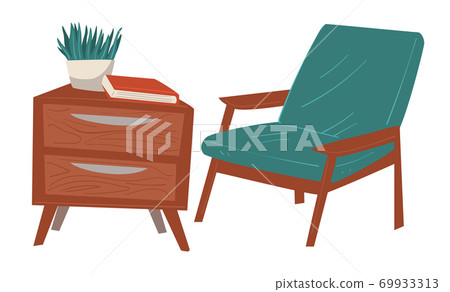 Living room interior design, armchair and drawers Living room interior design, armchair and drawers 69933313