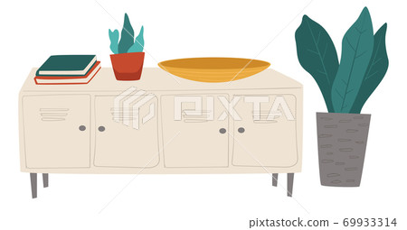 Bathroom or kitchen interior, plants and counters Bathroom or kitchen interior, plants and counters 69933314