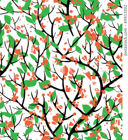 Branches with foliage and blooming, seamless pattern vector Branches with foliage and blooming, seamless pattern vector 69933802