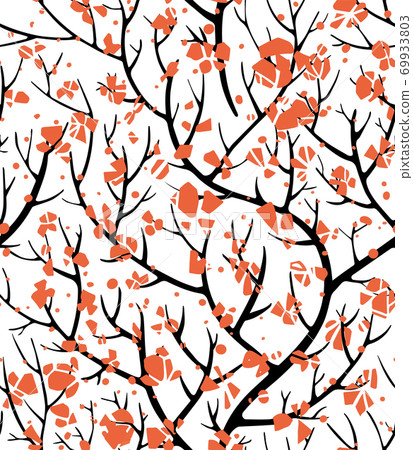 Tree branches with red blossom floral seamless pattern 69933803