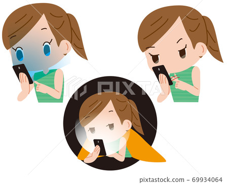 過度使用智能手機的女性 過度使用智能手機的女性 69934064