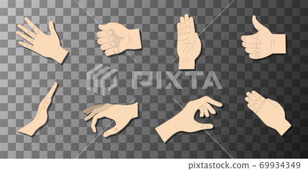 Hand gestures in different positions. 69934349