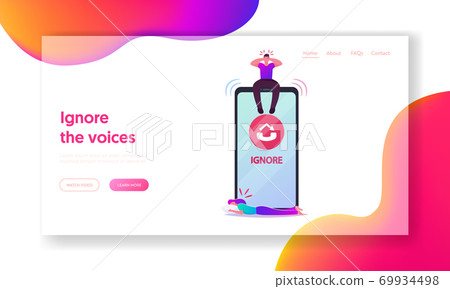 Woman Crying Suffer of Boyfriend Ignore Landing Page Template. Tiny Male Character Sit on Huge Smartphone Ignoring Call 69934498