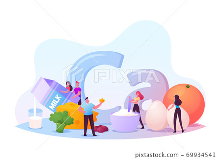 Young Men and Women Characters Eating Food with Calcium, Vitamins and Minerals. Healthy Lifestyle and Organic Nutrition Young Men and Women Characters Eating Food with Calcium, Vitamins and Minerals. Healthy Lifestyle and Organic Nutrition 69934541