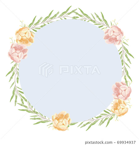 A frame of roses, forget-me-nots and eucalyptus with a gentle touch A frame of roses, forget-me-nots and eucalyptus with a gentle touch 69934937