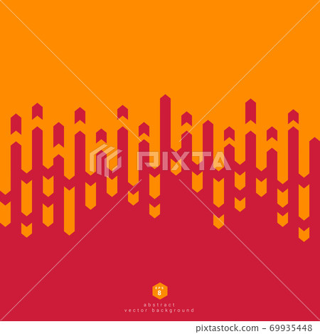 Abstract Vector background merge of 2 colors with red tones. The ends of the lines and elements are arrow shape. 69935448