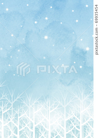 Watercolor style Snowy sky mourning / cold greeting postcard Vertical vector arrangement adjustable 69935454