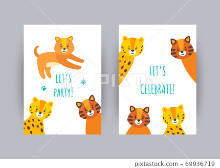 Greeting cards with cute animals. Vector illustration in flat style Greeting cards with cute animals. Vector illustration in flat style 69936719