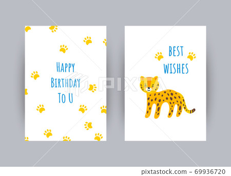 Greeting cards with best wishes. Colorful celebration cards with leopard. Vector illustration Greeting cards with best wishes. Colorful celebration cards with leopard. Vector illustration 69936720